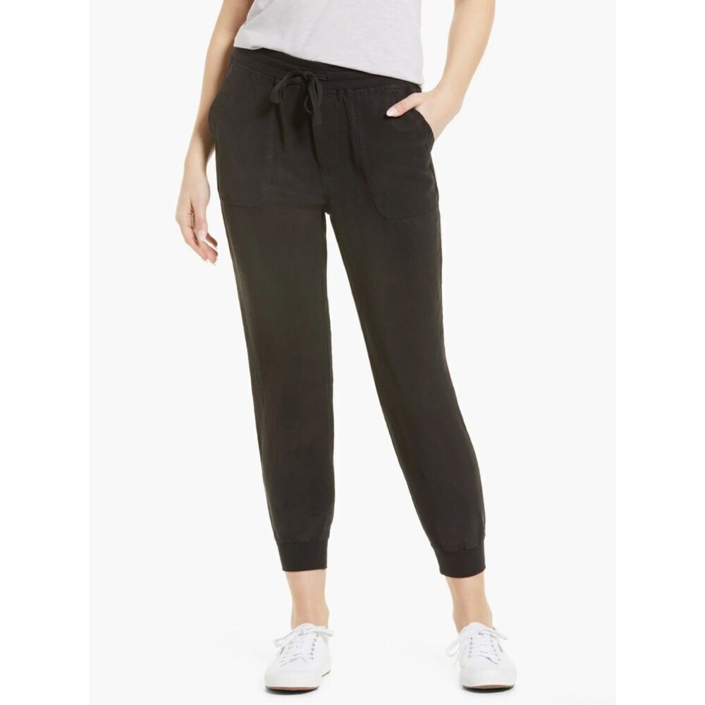Marine Layer Hazel Drapey Linen Blend Joggers Size XL Black Sweatpants